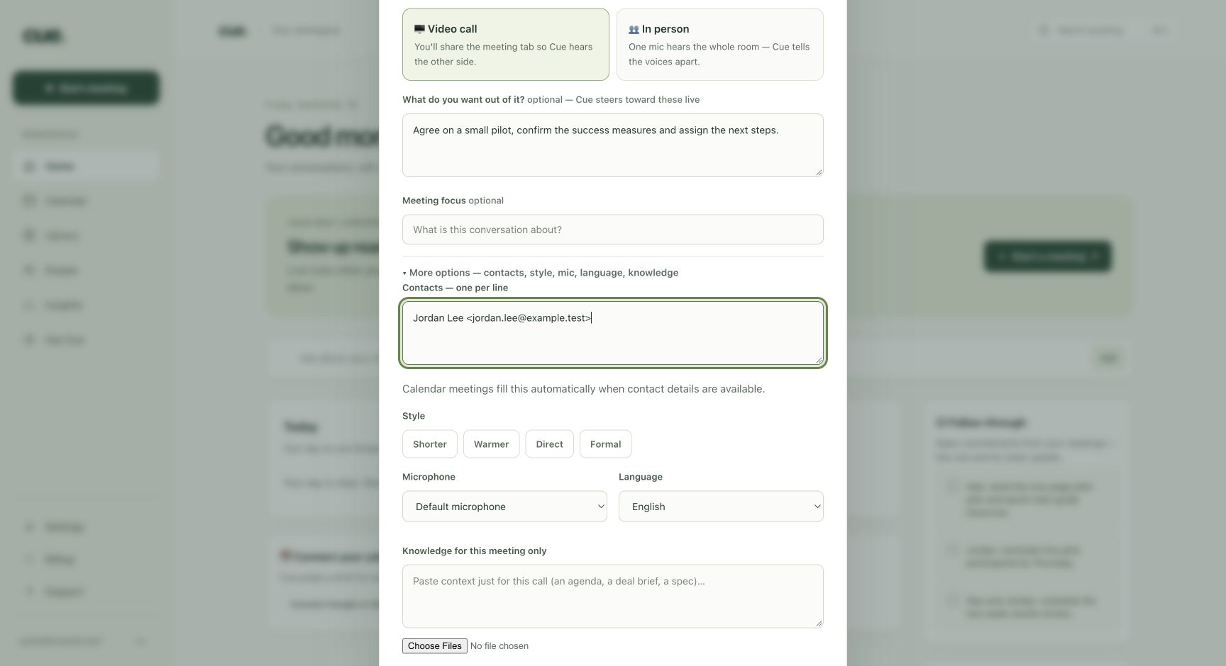 Cue keep participant context accurate screen with the controls described in the numbered steps