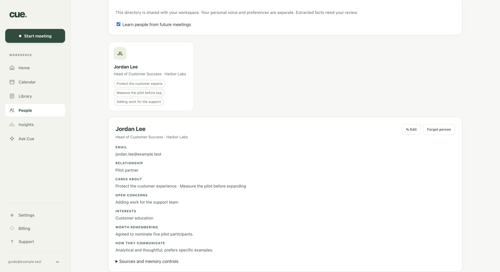 Cue use people and your meeting history screen with the controls described in the numbered steps